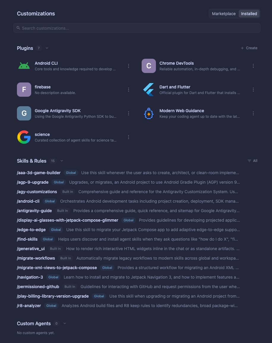 Installed plugins